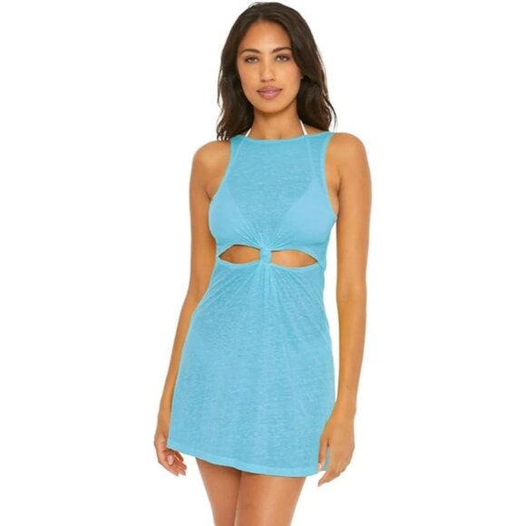 Becca Beach Date Knot Back Scoop Cover Up Dress Women's Medium Crystal Sea Blue - Picture 10 of 16